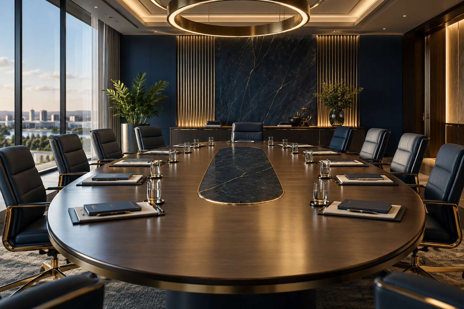 Sala de coordenação institucional em cena conceitual